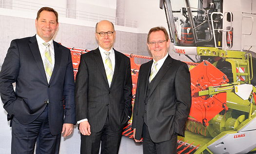 The members of the Claas executive board imnclude (from left): Jan-Hendrik Mohr (sales and marketing), Hans Lampert (finance and controlling) and Lothar Kriszun (spokesman for the executive board and responsible for Claas' tractors division).