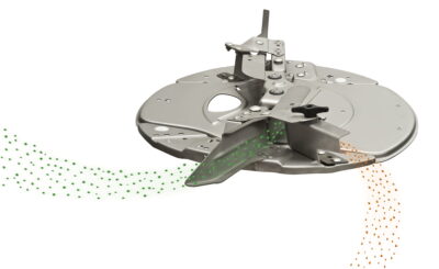 Functional principle of AutoTS is two fertiliser application methods: normal spreading with the long blade and border spreading with the short blade