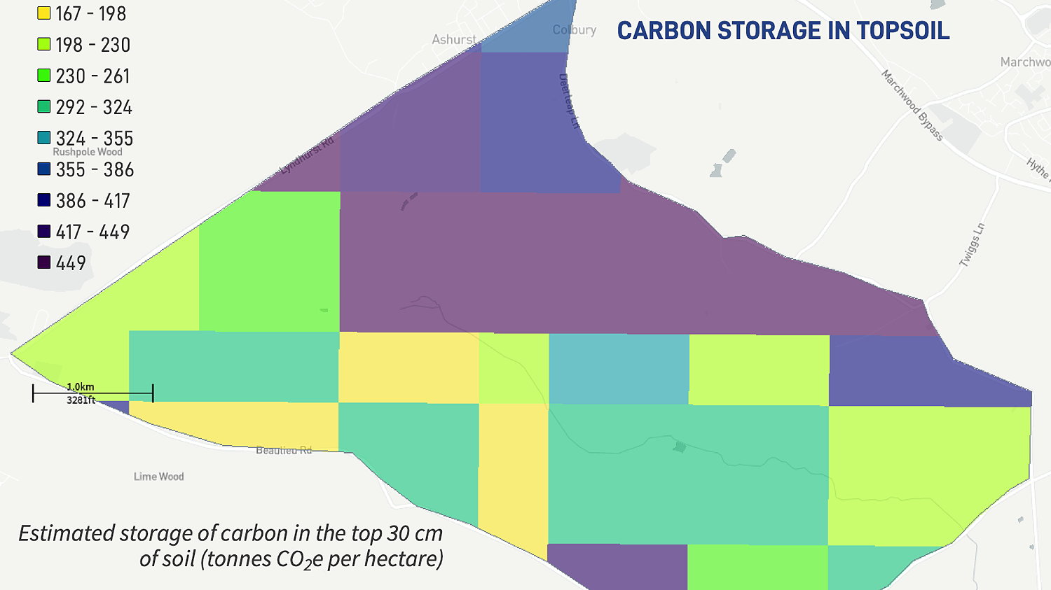 The outputs from the NatCapMap online environmental mapping tool includes this carbon soil storage map