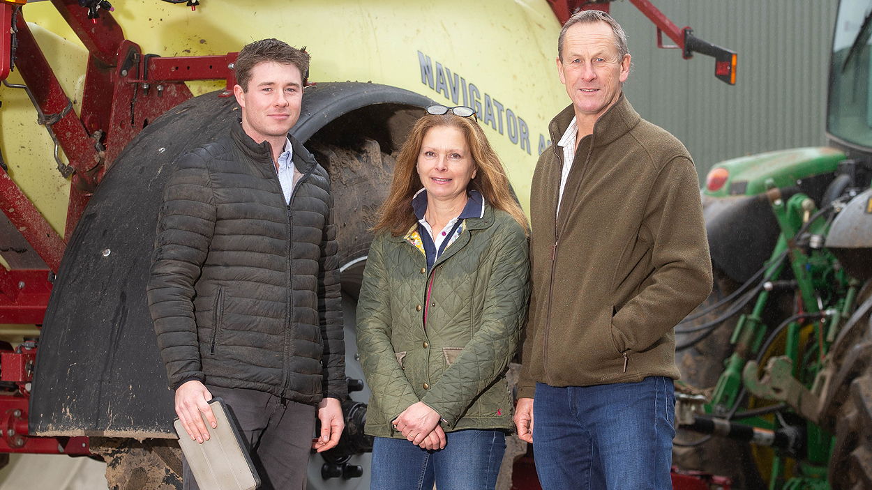 Agronomist Sam Hugill (left) with York farmers Jane and Nick Wilson who were part of TerraMap Carbon's pre-launch trials