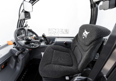 The improved cab on the new R-Series Bobcat telescopic handlers includes a top-class Grammer seat