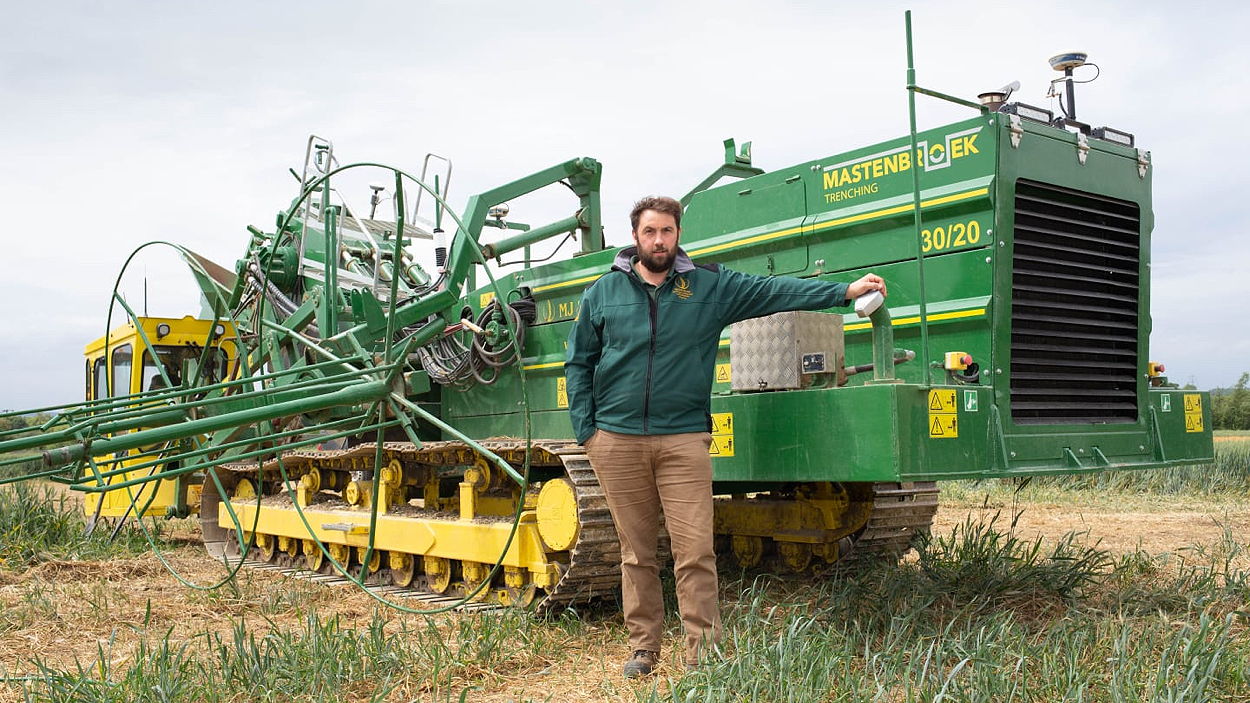 John Haynes, farm manager at MJ & SC Collins, with the Mastenbroek trencher