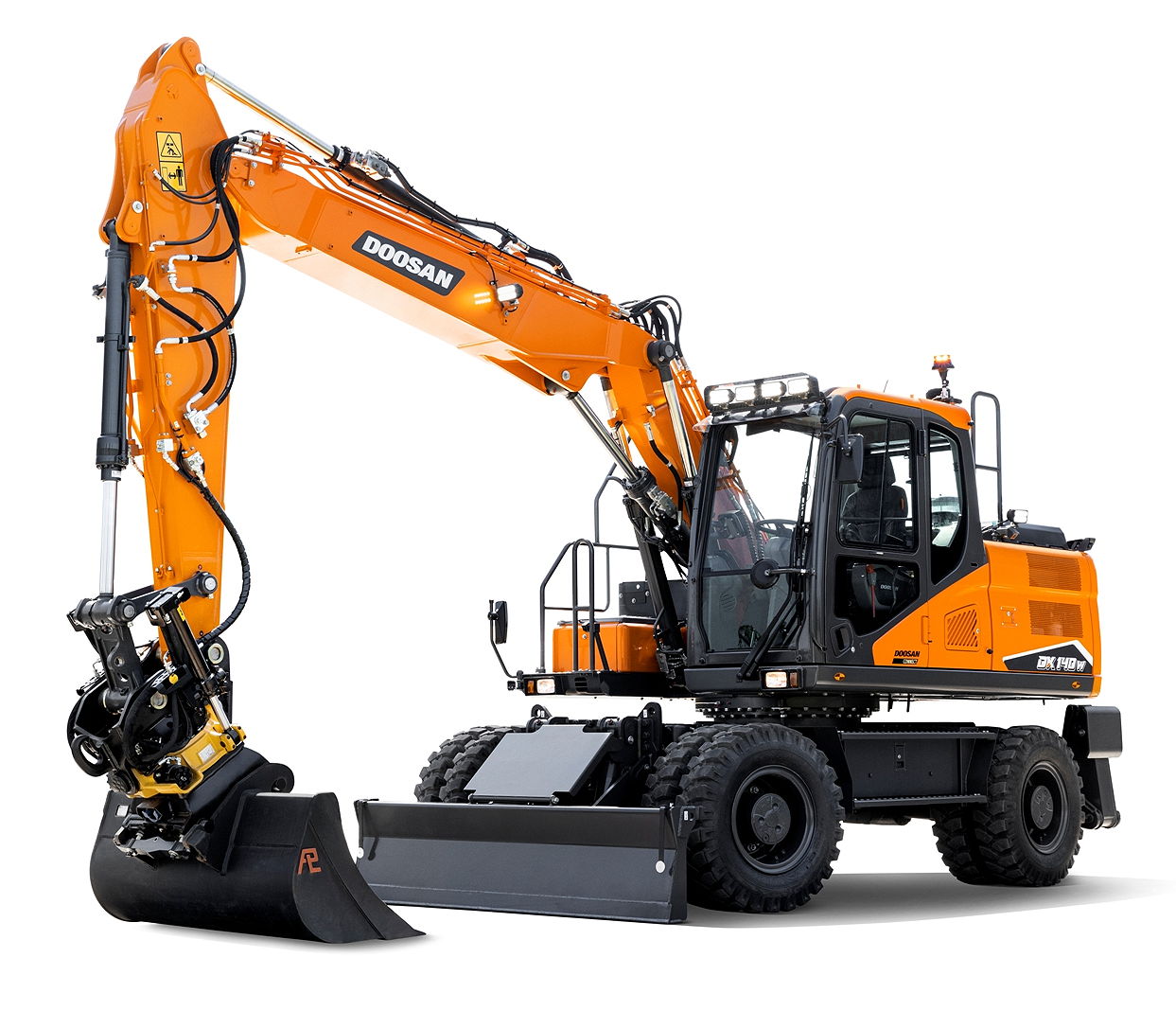 Both new wheeled excavators feature a Stage V, six-cylinder Doosan diesel engine offering 137hp at 2,000rpm