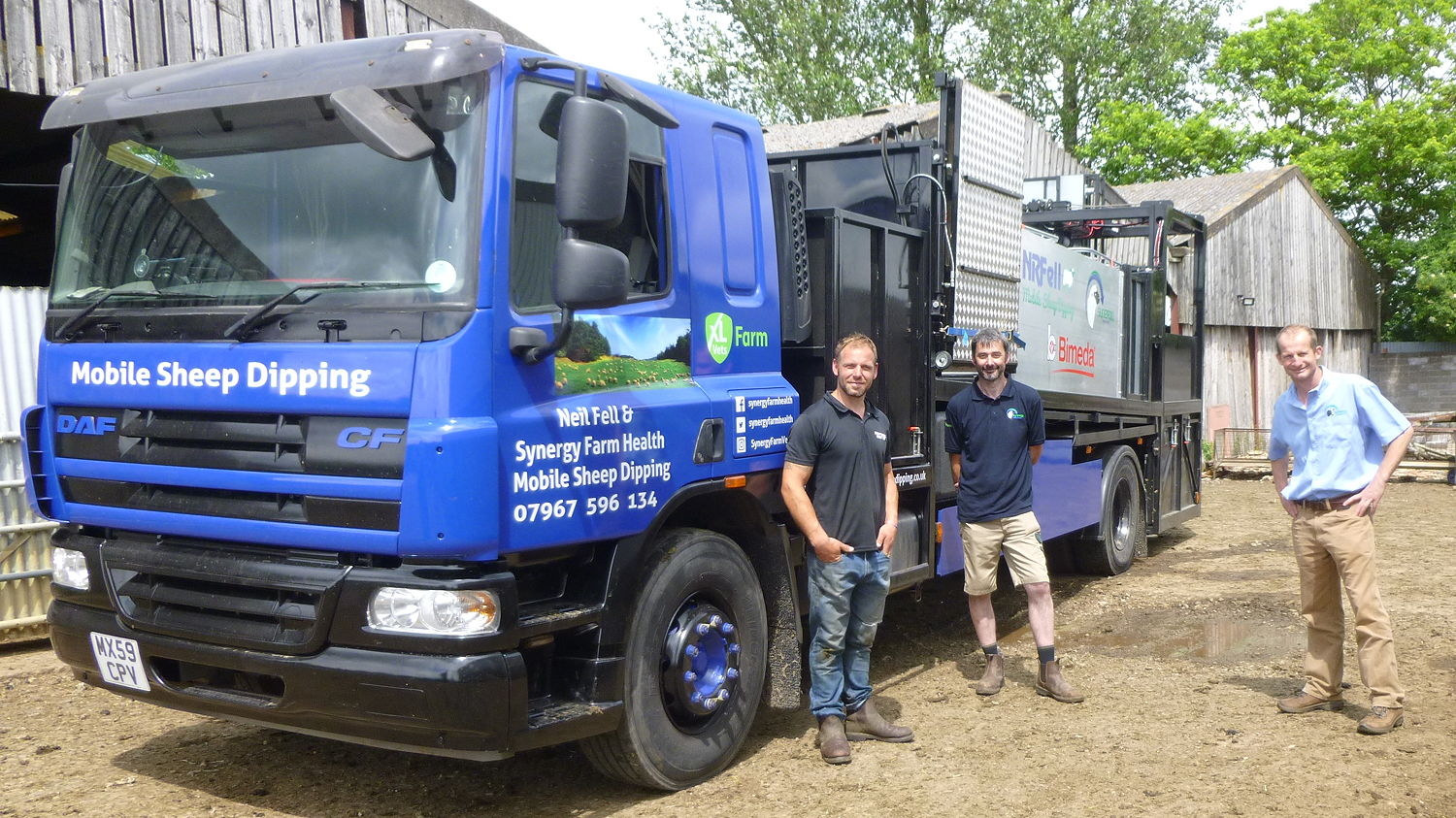 Pictured with the new mobile sheep dipping lorry are (from left): Neil Fell, and Andrew Cooke and Jon Reader of Synergy Farm Health