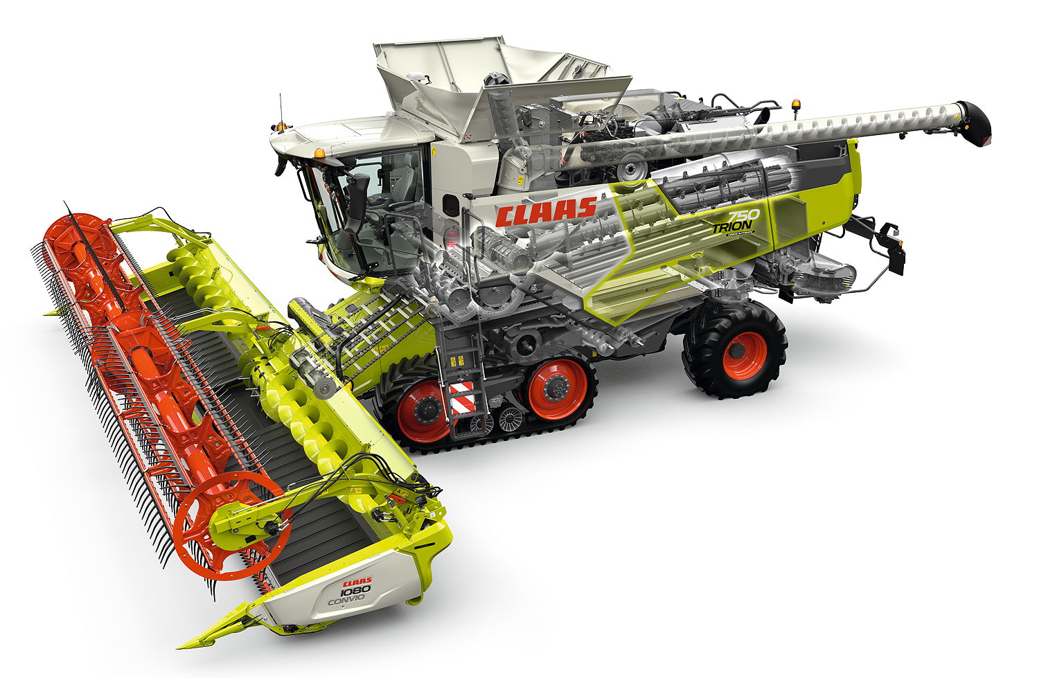 A cutaway of the new Claas Trion 750 Terra Trac. The range marks the complete renewal of the brand's combine offering