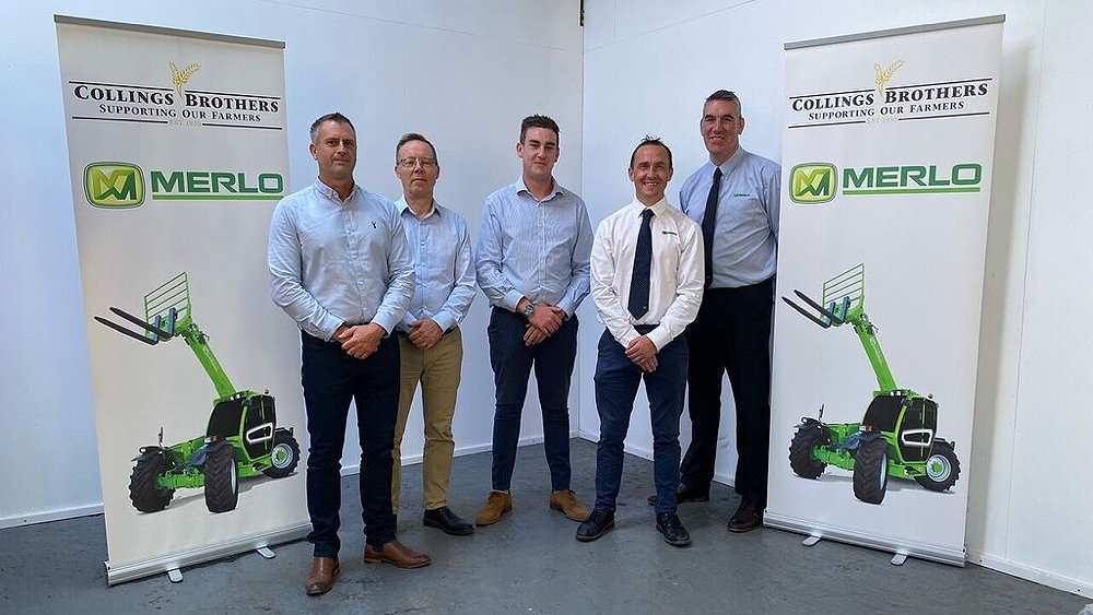 Pictured (from left) are: Jason Weston, Vincent Lynch and Ben Wood of Collings Brothers, and Charlie Lane and Jim Chapman of Merlo UK