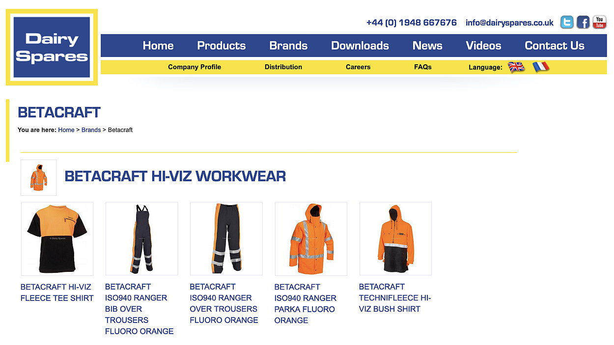 Dairy Spares now offers the Betacraft range of hi-viz woerkwear in the UK