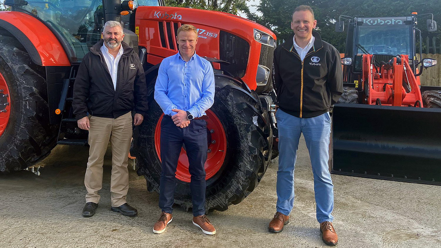 Pictured (from left) are Kubota's agricultural and groundscare dealer manager for Ireland, Sam Thompson; FJS' Frank Smyth; and Kubota's agricultural and groundscare sales manager, Tim Yates.