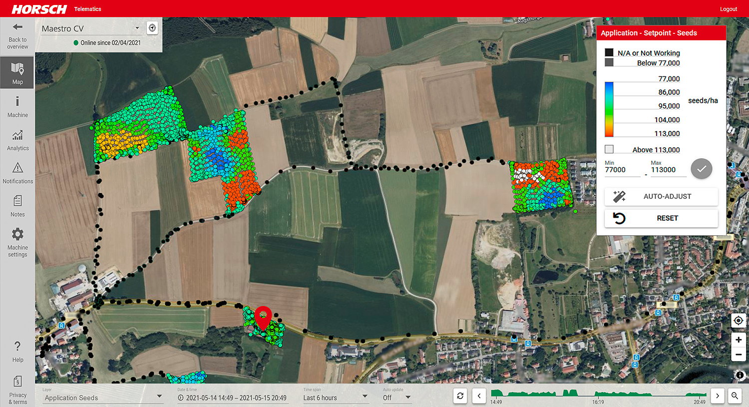 HorschConnect allows information on Horsch machines to be accessed via the system's Telematics Portal