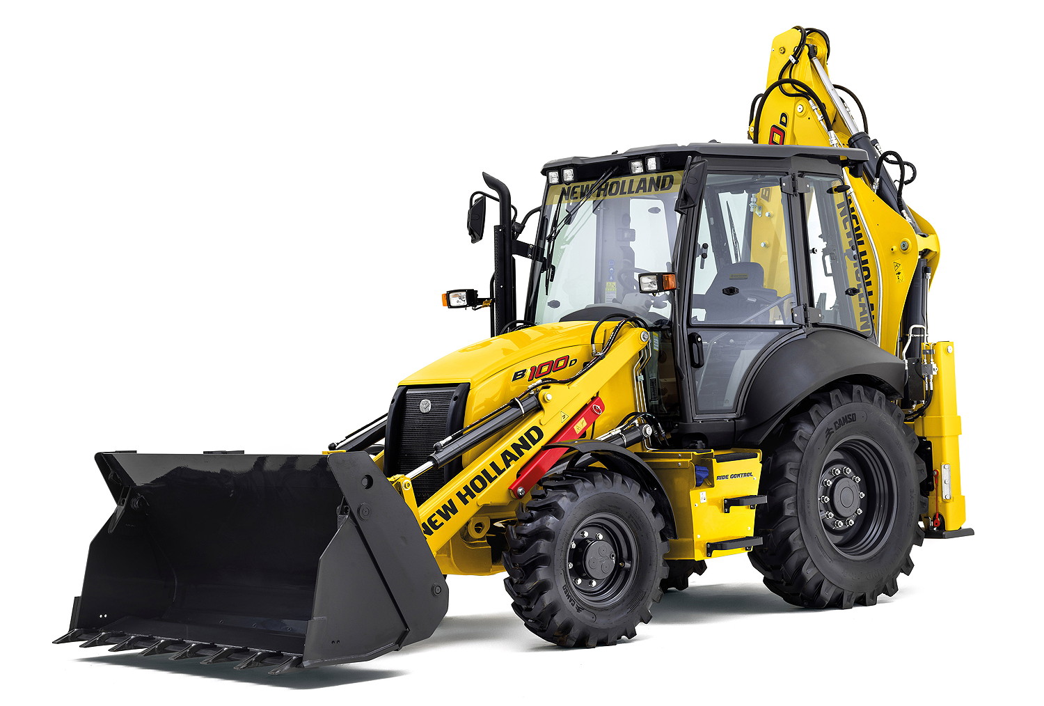 The New Holland D-Series backhoe loader is powerd by a 3.6-litre FPT Industrial engine offering up to 110hp