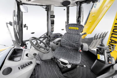 The redesigned cab on the New Holland D Series backhoe loader