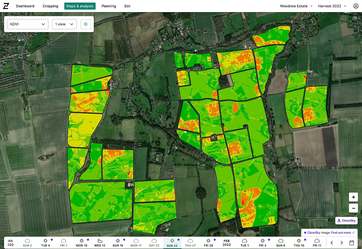 A ClearSky image from Origin Digital's Contour platform showing crop growth ansd areas that need attention