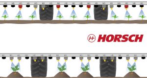 Band spraying (top) and ridge spraying (bottom) using Horsch's new main nozzle (HD) and secondary nozzle (ND) system