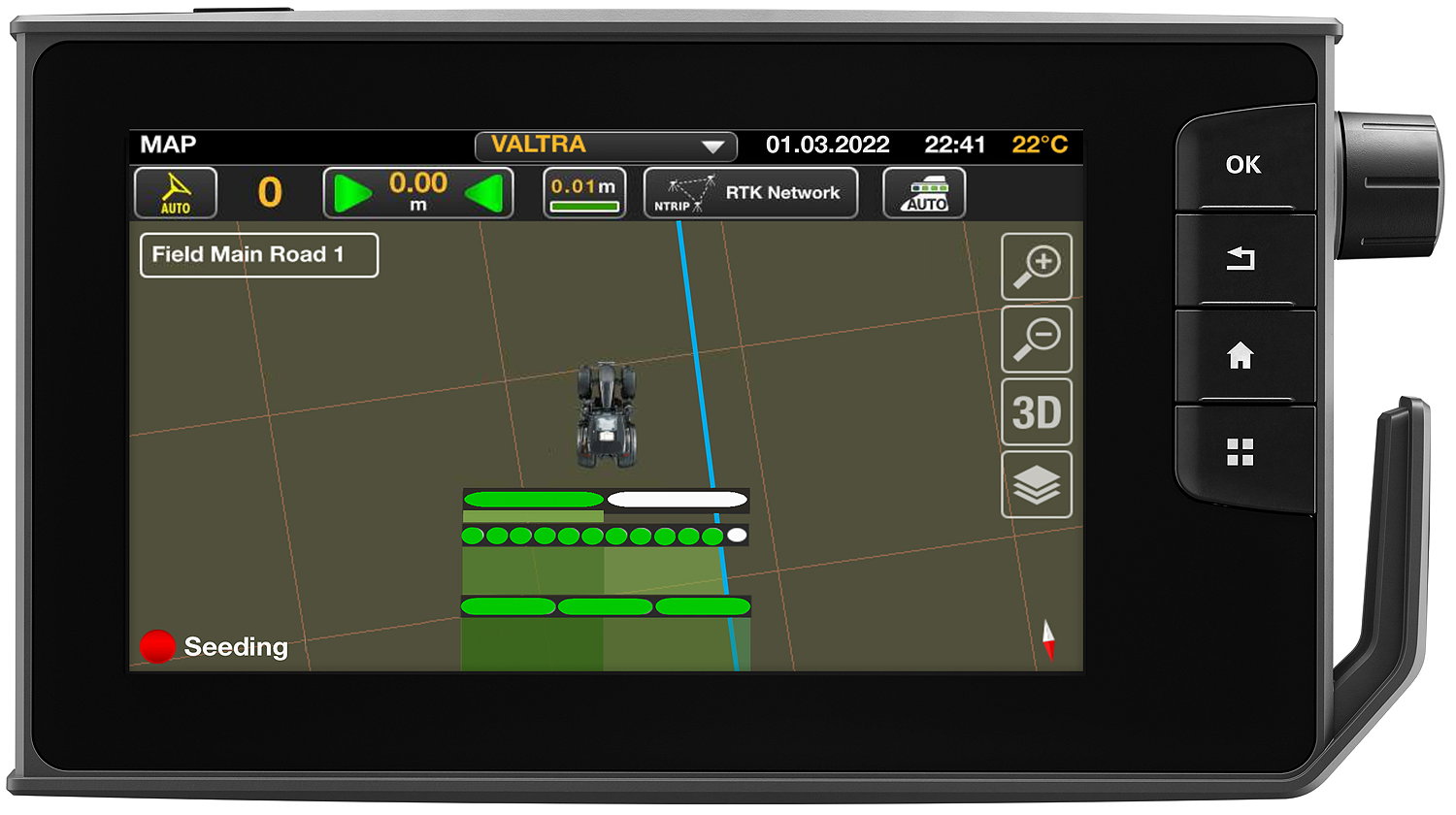 Valtra’s Section Control is easy to operate via the touchscreen on the SmartTouch armrest