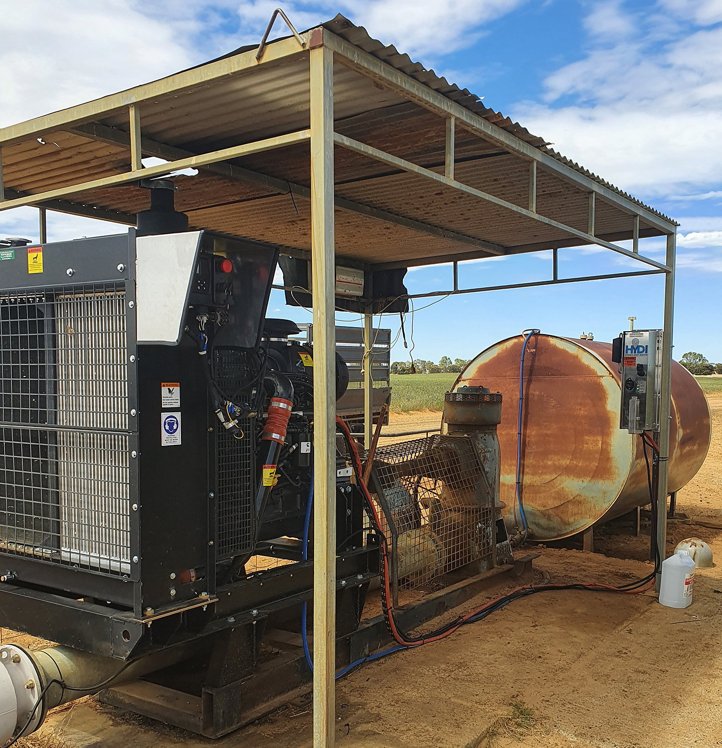 A HYDI unit installed (far right) on an irrigation pump set