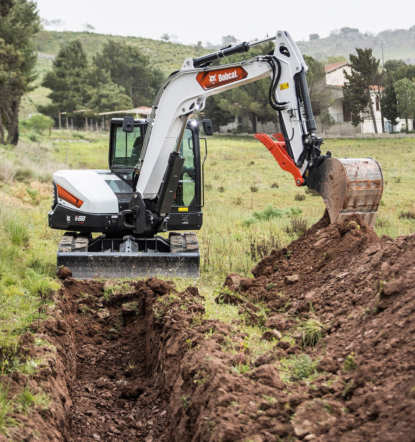 Bobcat's E88 is designed to achieve superior 360-degree stability in any situation, even when digging over the side or when handling heavier loads