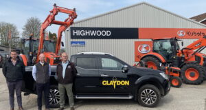 Highwood's area sales manager, Dan Waterman (left), and operations director, Nick Green (right), are pictured withh Claydon's sales manager for the South-west, Mike Bywater