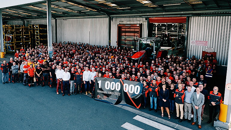 Staff at Massey Ferguson's Beauvais plant with the one-millionth tractor to roll off the production line there