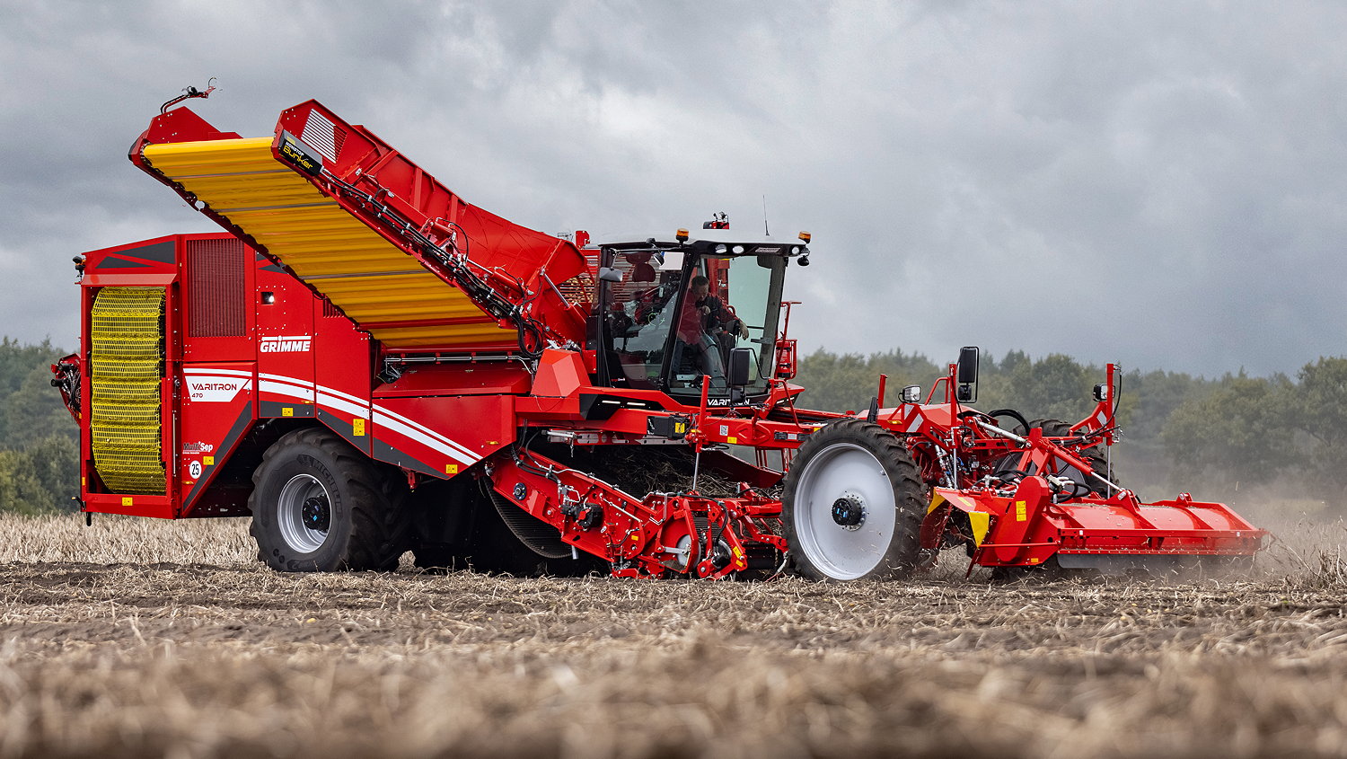 Grimme's latest four-row Varitron 470 self-propelled harvester features a new modern design.