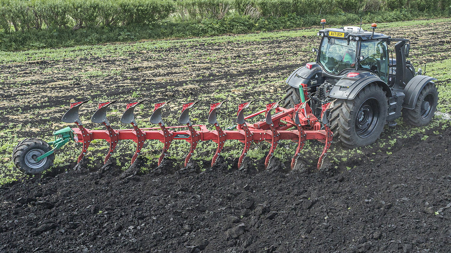 Kverneland's 10-furrow Ecomat plough can work at depths from 6cm to 18cm.