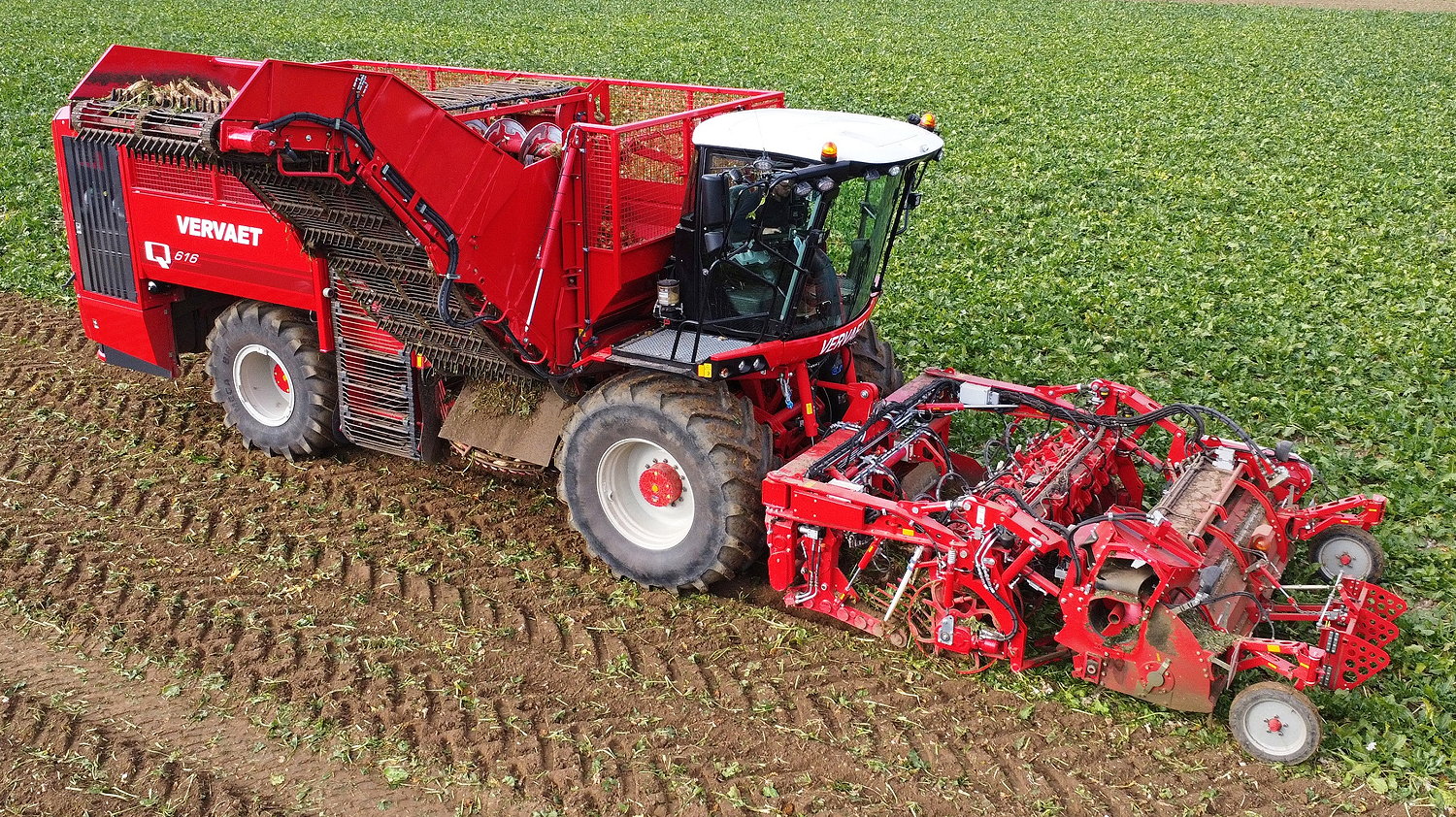 Vervaet's Q-616 sugar beet harvester is now available with a rollerbed primary-cleaning option instead of two front turbines.