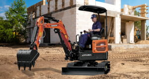 Doosan's new DX20Z-7 mini-excavator offers a zero-tail-swing design and a detachable canopy for low-height entrances.