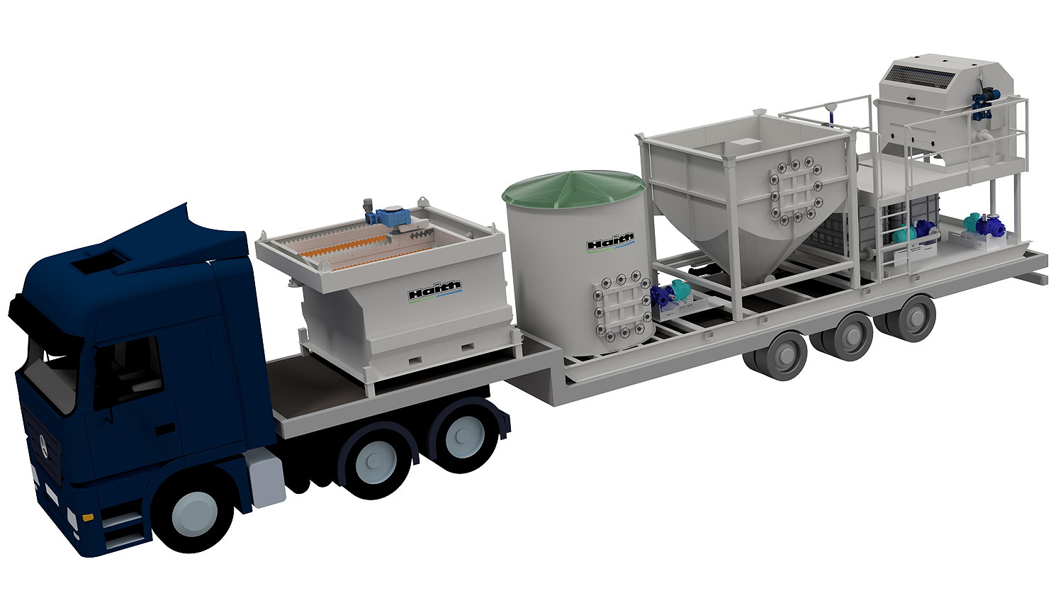 Haith's new mobile water treatment plant can be transported on a conventional low loader.