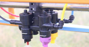 Knight Farm Machinery's Vario Select system operates by having a combination of four different nozzles at every spray point.