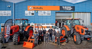 The Vincent Tractors team includes (from left): agricultural salesman Jack Martin; groundscare salesman David Mann; sales director Nick Vincent; service controller Lyn Taylor; group general manager Matthew Hodge; groundscare salesman John Scott; and technician Paul Berry.