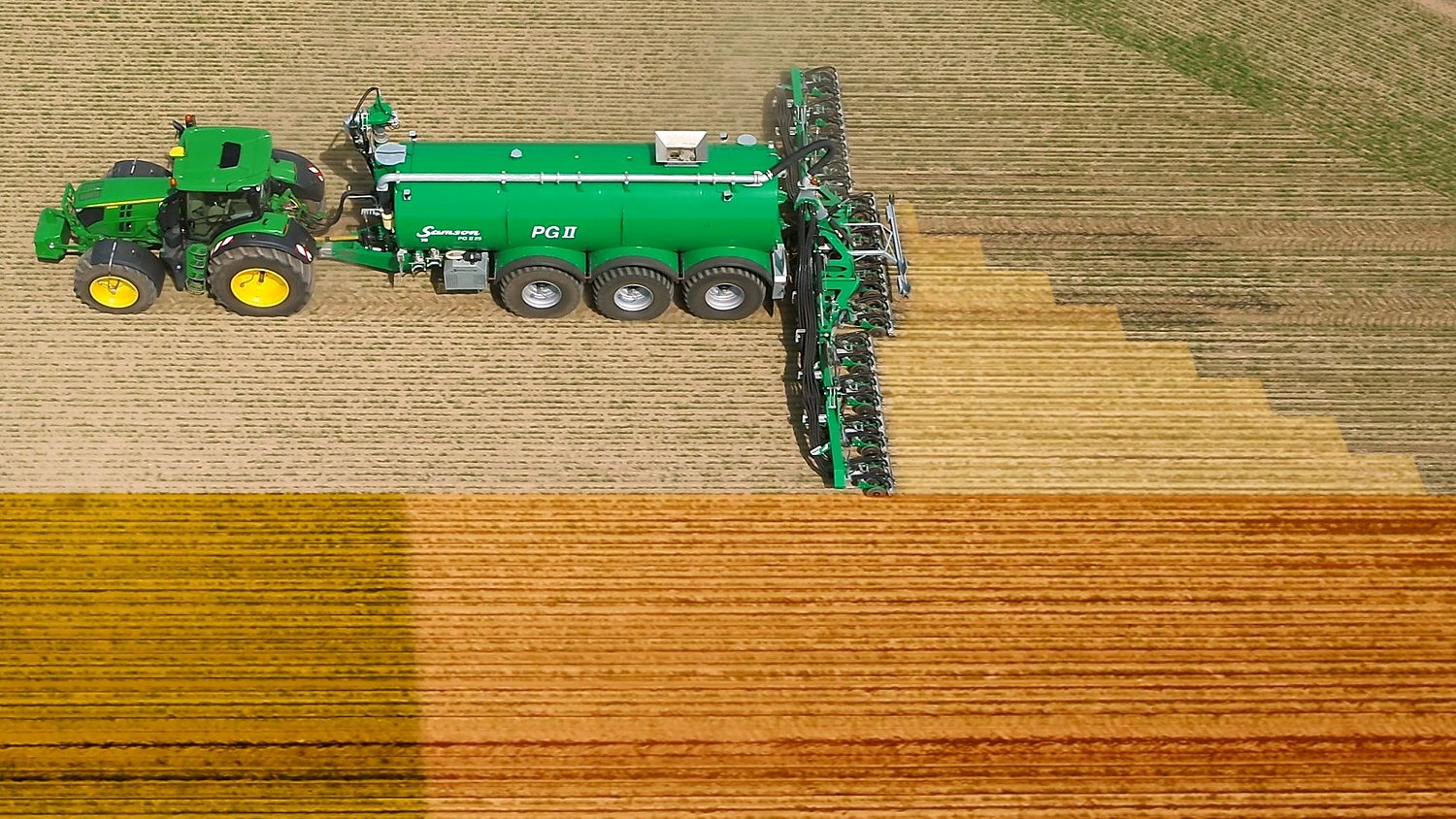 Samson Agro's GSC system ensures that overlapping and overdosing of slurry is avoided in wedges or close to field boundaries.