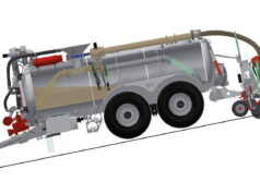 The Samson Group's Alta system uses a front outlet for slurry applications when the machine is being driven downhill.