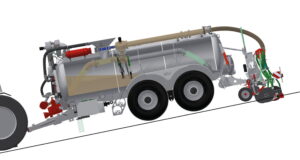 The Samson Group's Alta system uses a front outlet for slurry applications when the machine is being driven downhill.