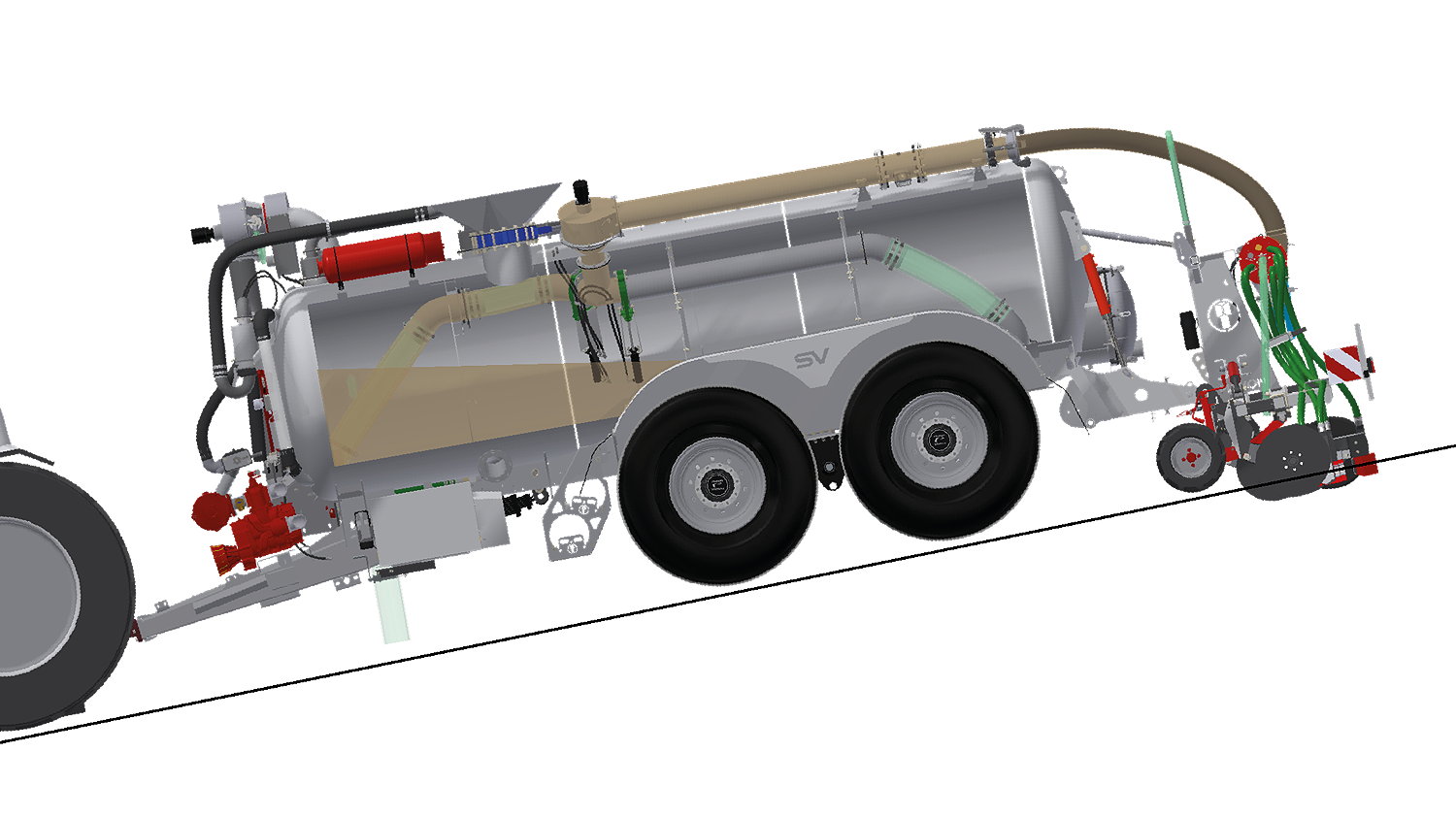 The Samson Group's Alta system uses a front outlet for slurry applications when the machine is being driven downhill.