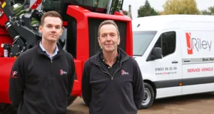 J Riley Beet Harvesters' new managing director, Matt Carse (left) with the company's founder, Jeremy Riley.