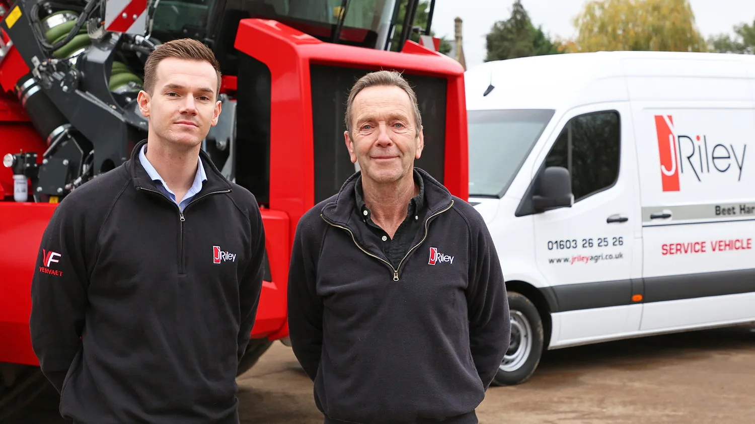 J Riley Beet Harvesters' new managing director, Matt Carse (left) with the company's founder, Jeremy Riley.