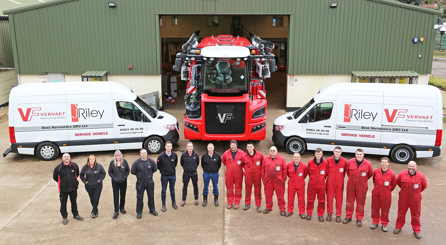 The J Riley Beet Harvester team at the firms' Attlebridge, Norfolk, base.