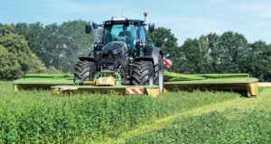 The updated Krone EasyCut B950 Collect butterfly mower combination now includes an ISObus-compatible terminal for improved operator control.