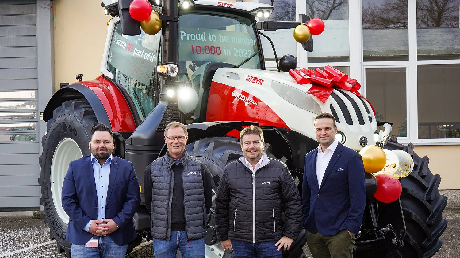 Pictured with St Valentin's 10,000th tractor of 2022 are: CNH Industrial's Robert Rysanek, Christian Huber, Hannes Woegerbauer and Gunnar Hauser.