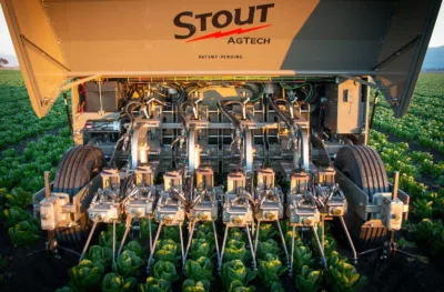 Stout's Smart Cultivator uses cameras, AI and proprietary vision technology to distinguish crops from weeds.