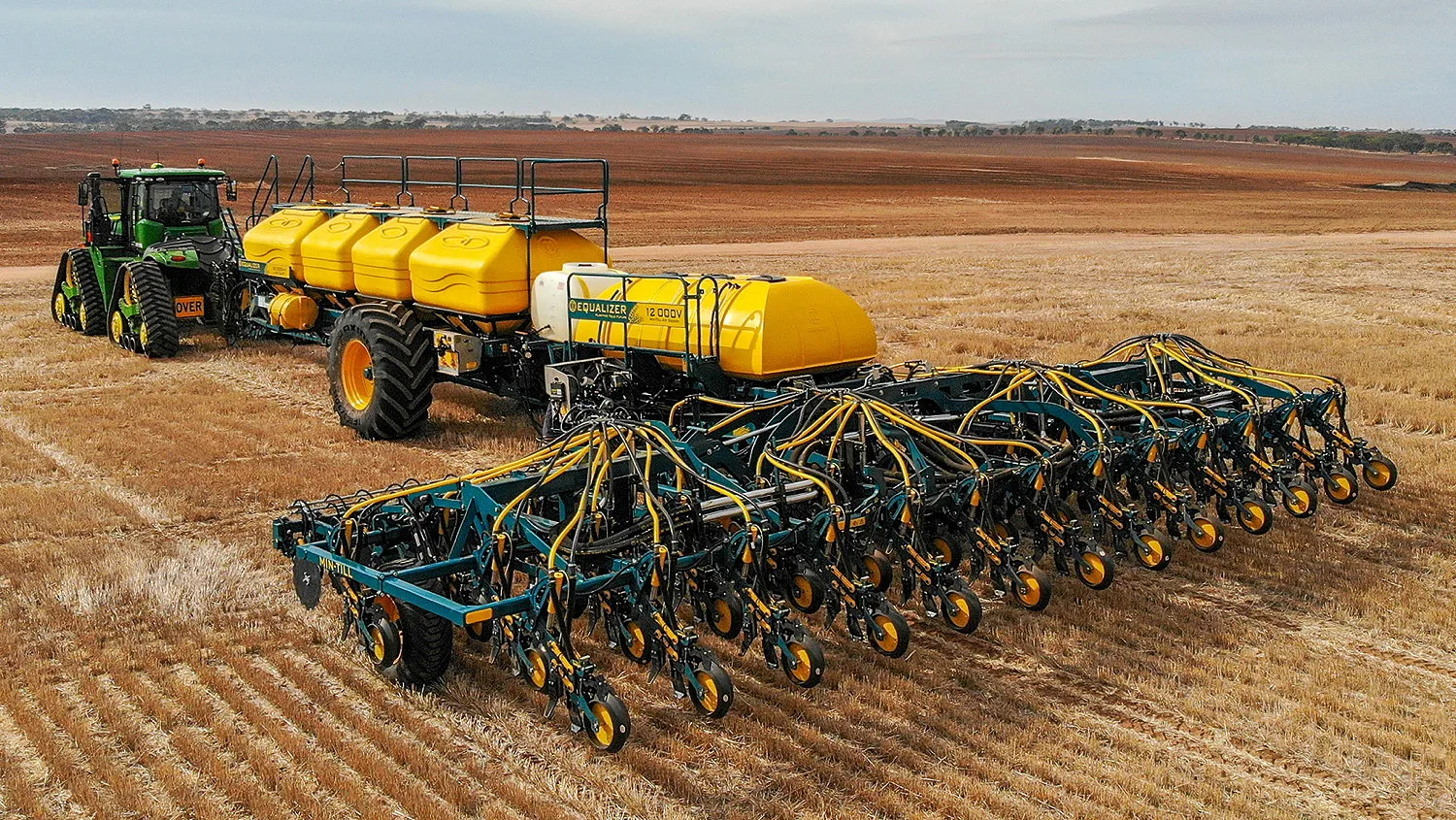 An Equalizer 12000V tine seeder and air cart combination.