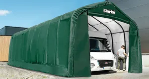 The Clarke CIG1650 XX-Large Garage/ Workshop is 12m long and 4.8m wide, with a height of 4.4m.