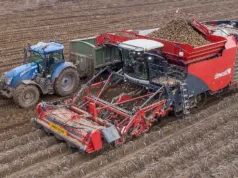 Dewulf's Kwatro Extreme four-row self-propelled potato harvester.