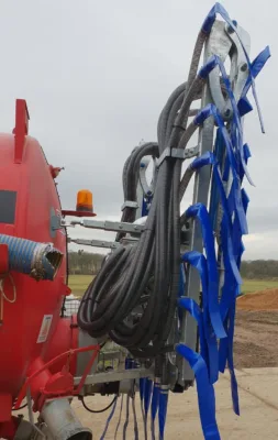 Tramspread can retrofit dribble bars to tankers by welding fixing points to the rear of the tanker to carry the boom framework using telescopic arms.