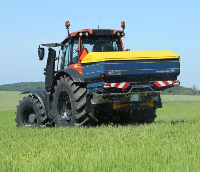 Bogballe makes mounted fertiliser spreaders with working widths up to 42m.