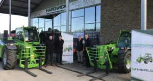 Pictured at new Merlo dealer Hardwick Agricultural Engineers are (from left): Merlo UK product support specialist Matt Gledhill; Hardwick's Josh Hardwick and Eric Hardwick; and Merlo UK regional sales manager Jim Chapman.