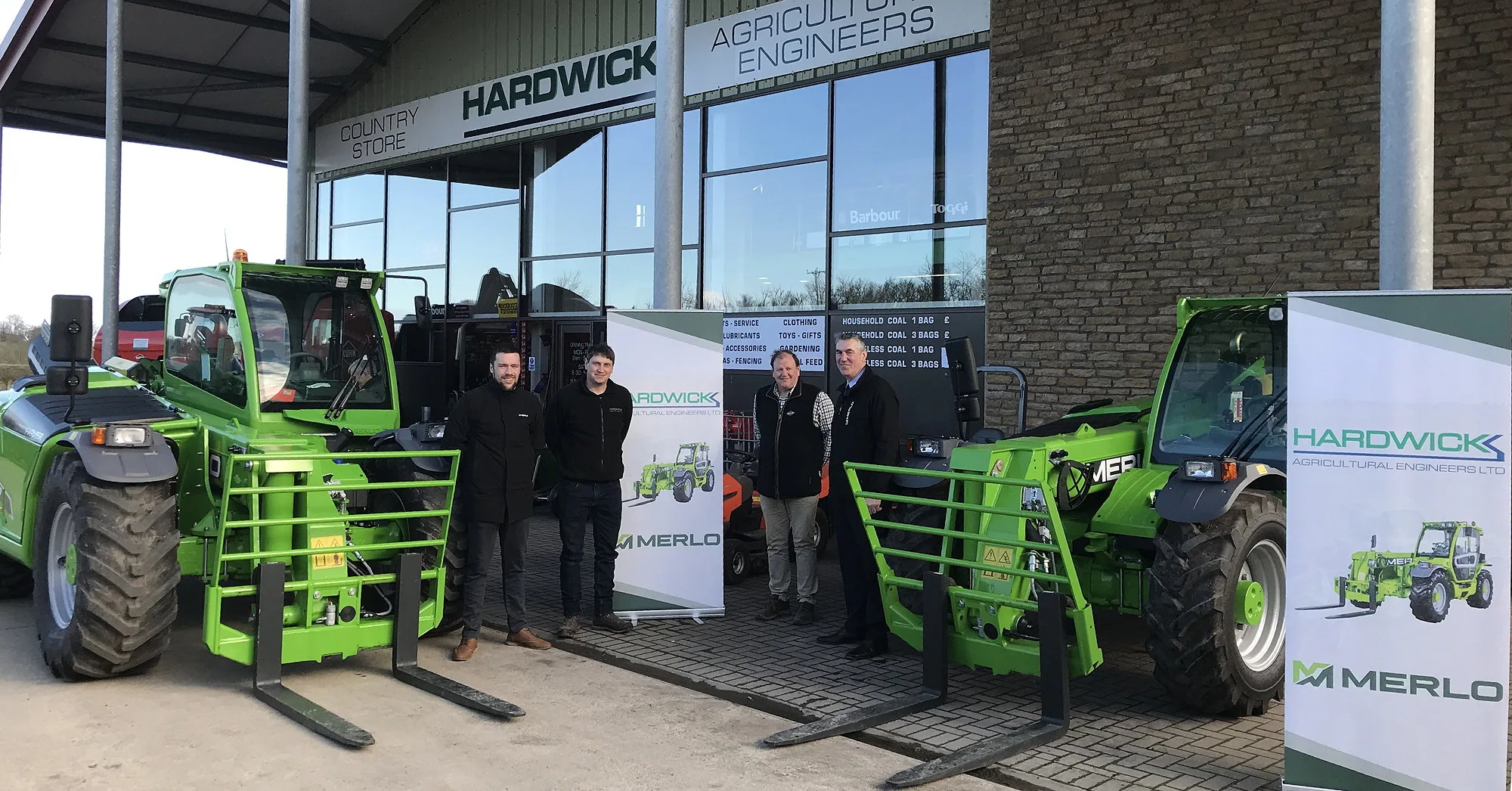 Pictured at new Merlo dealer Hardwick Agricultural Engineers are (from left): Merlo UK product support specialist Matt Gledhill; Hardwick's Josh Hardwick and Eric Hardwick; and Merlo UK regional sales manager Jim Chapman.