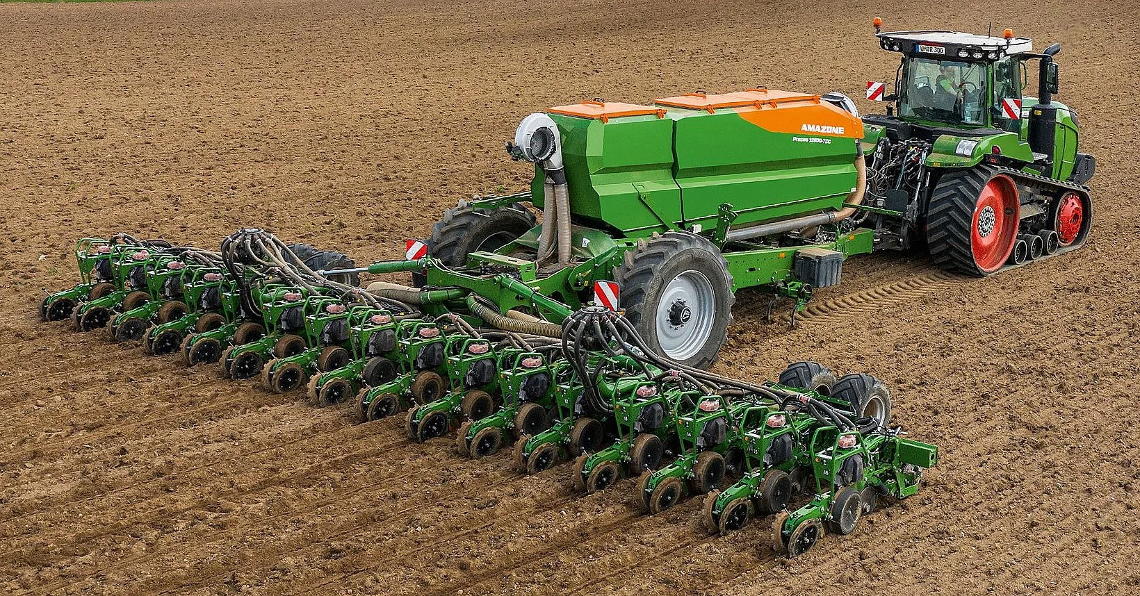 Amazone's trailed Precea  12000-TCC seeder offers high-precision seed placement, even at working speeds of up to 15km/hr. 