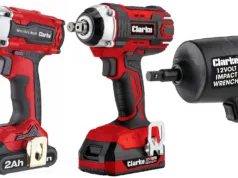 Machine Mart's mobile impact drivers include (from left): the 450Nm cordless Clarke CIR18LIC; the 160Nm cordless Clarke CCIW160; and the 350Nm 12-volt Clarke CIR13C.