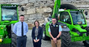 Merlo UK product support specialist Matt Gledhill (left) with Hannah Setchfield and Ashley Clough of RC Setchfield.