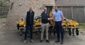 Pictured (from left): B&B Tractors' group sales manager, Colin Blood; Grange Machinery's sales manager, Oliver Beekes; and B&B Tractors' managing director, James Bowring.